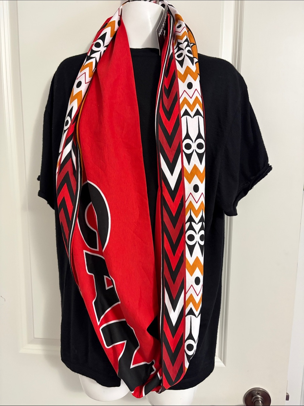 Peau De Loup Soccer Canada Red, Black & Orange Indigenous  Infinity Scarf